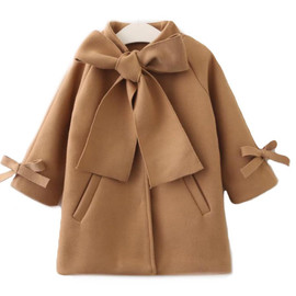 VERONICA Wool Bowknot Pea Trench Coat (Toddlers & Girls 