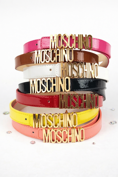 Yellow kids belt with gold logo buckle high quality leather finish