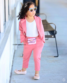 Galilea Girls Pink 2-Piece Blazer Pants Suit(Toddler-girls