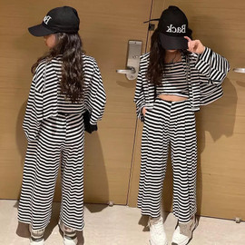 Madison Striped Hoodie 3 pieces Clothes Set Wide Leg Pants(Teen-Girls)