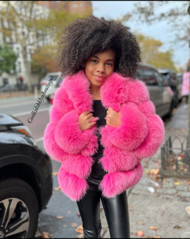 COOLKIDSBKLYN-FOX FUR COAT WITH HOOD HOTPINK
