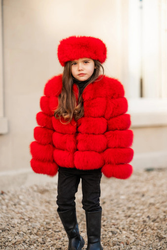 OOLKIDSBKLYN-CHILDREN-TEEN- LUXURIOUS FOX FUR COAT IN RED
