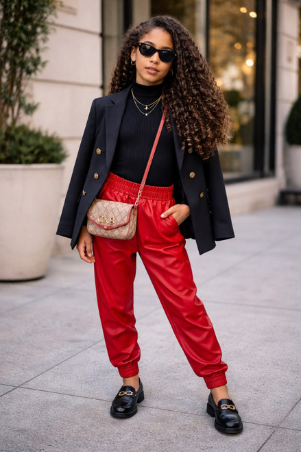 Mini Luxe Leather Jogger – Red