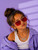 Kids wearing oversized mini shield sunglasses with transparent frame and red mirror lenses red