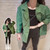 girls green monogram blazer street style kids fashion