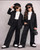 Girls black suit outfit wide leg set chic kids fashion