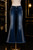 Girls dark blue rhinestone flare jeans on luxury boutique mannequin by Cool Kids Bklyn