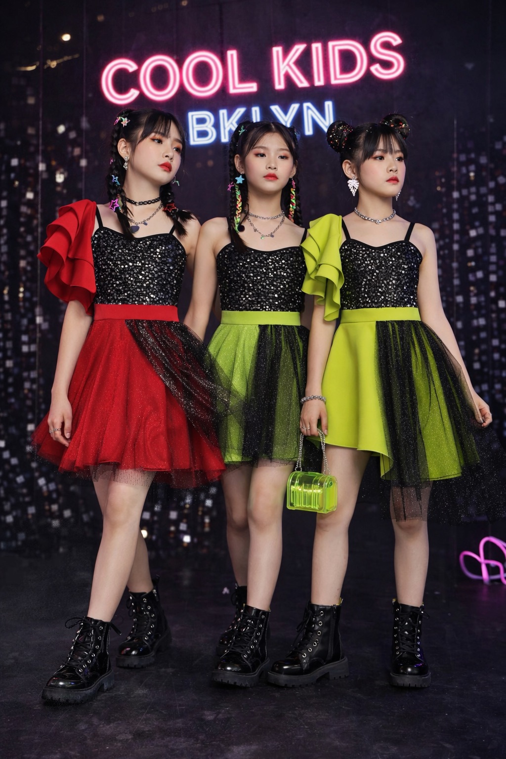 neon junior party dresses Neon Luxe One Shoulder Dress GREEN 8 YEARS
