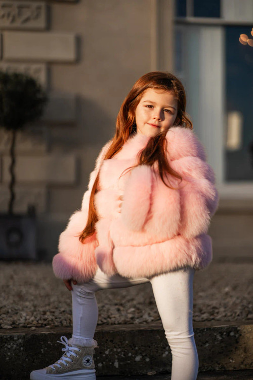 chelsea pink Fox Fur Coat for Kids | Cool Kids Bklyn Winter Jacket