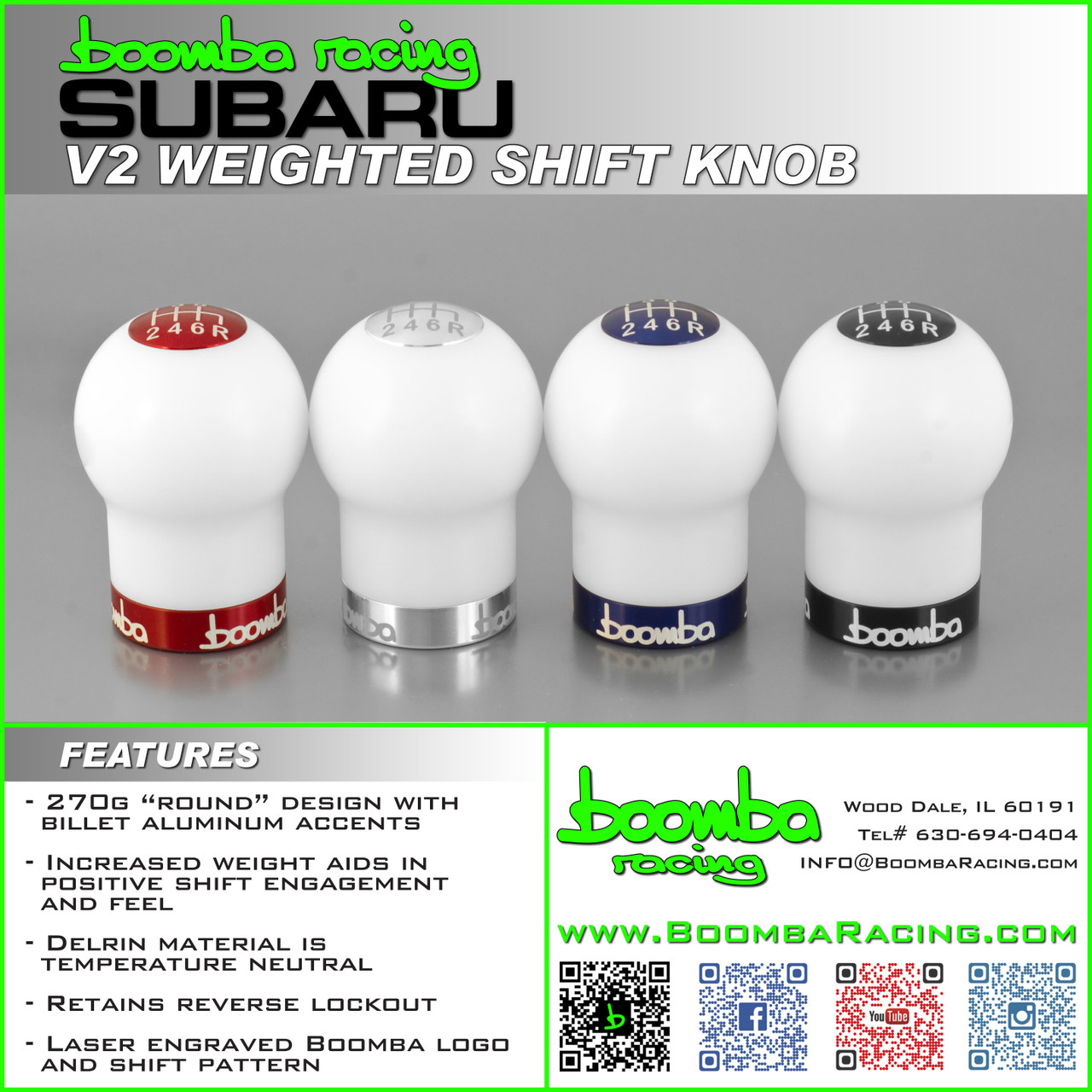 SUBARU 270G SHIFT KNOB WHITE Boomba Racing, Inc.