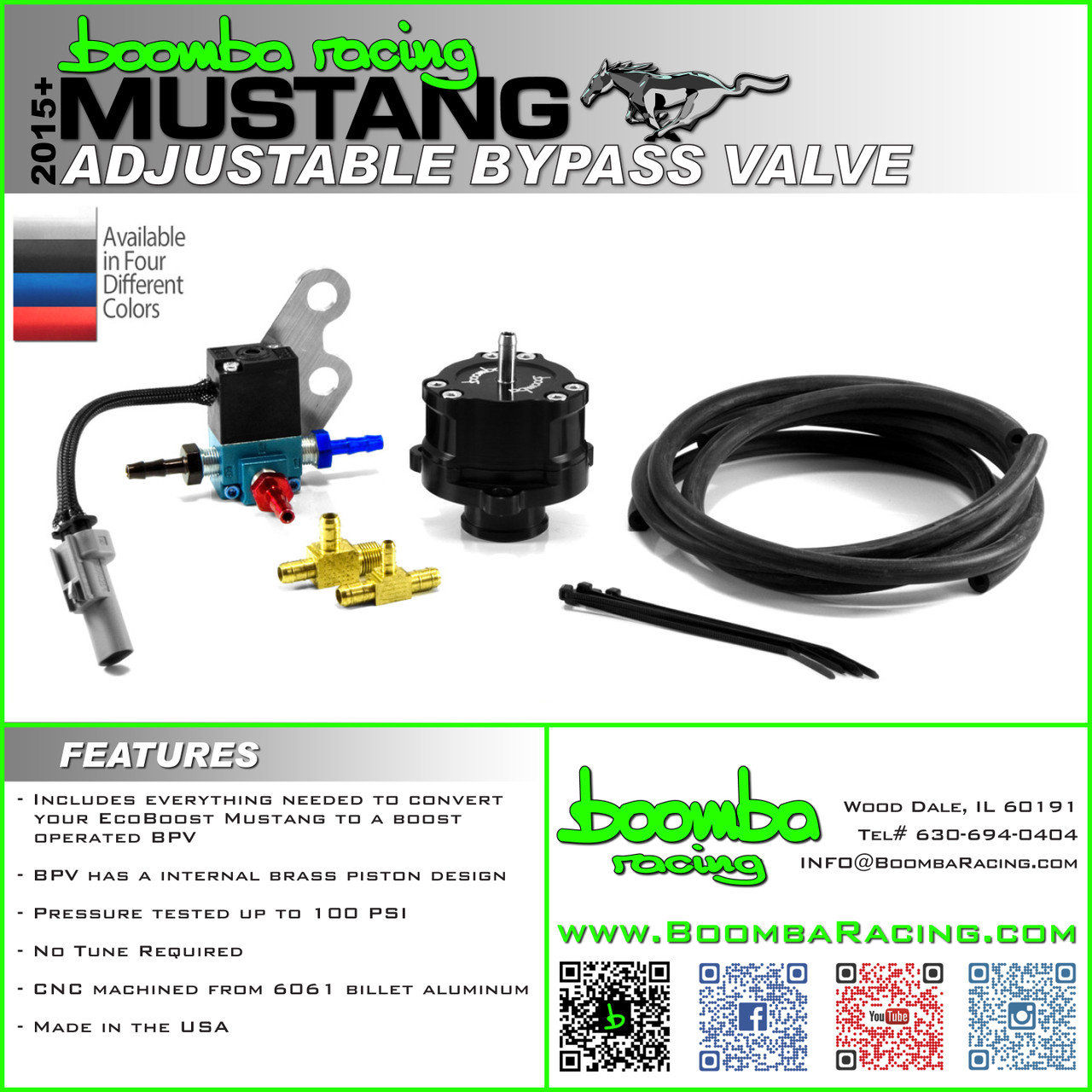 MUSTANG BOOST OPERATED ADJUSTABLE BYPASS VALVE - Boomba Racing, Inc.