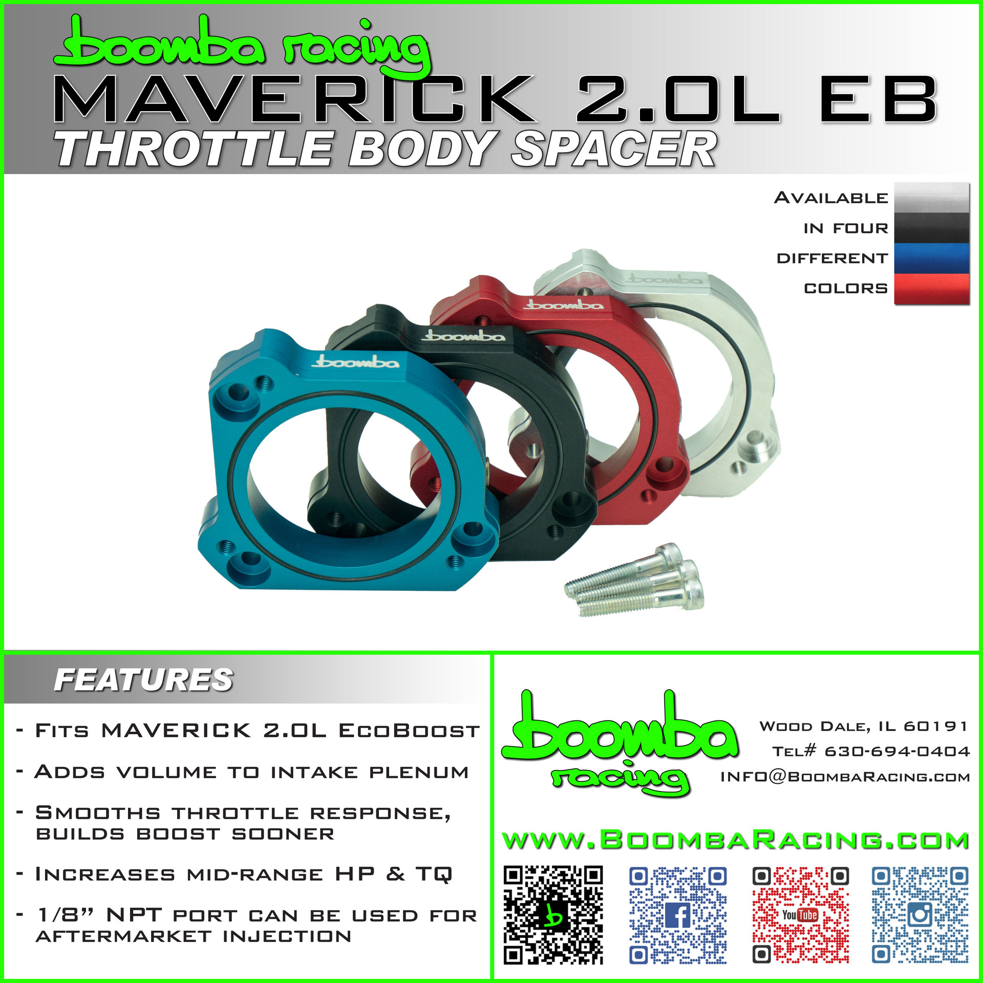 MAVERICK 2.0L EB THROTTLE BODY SPACER Boomba Racing, Inc.