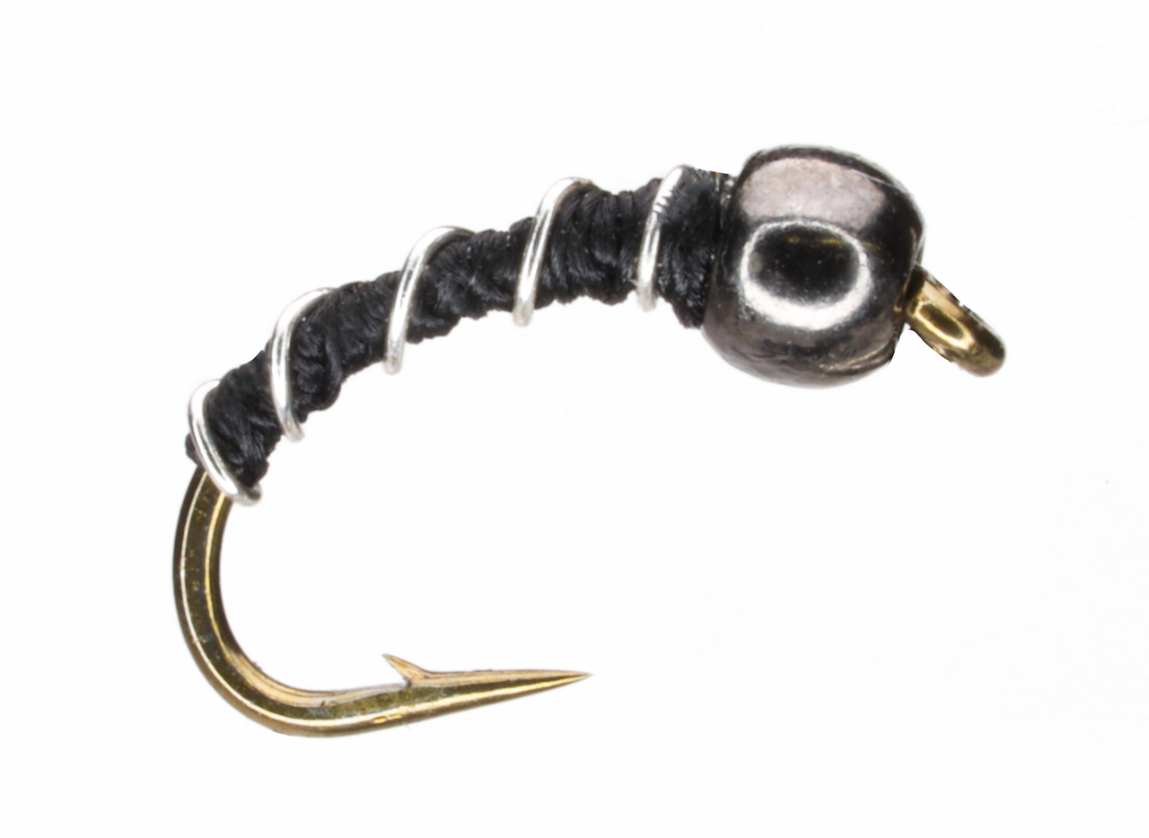 1 Dozzina Di Mosche Zebra Midge #20 Nere Con Testina In Bead Per Pesca Alla Trota