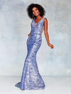 Clarisse 3713 Glitter Jersey Plunging V-Neck Long Dress