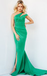 Jovani 04222 Scuba One Shoulder Ruched Keyhole Dress