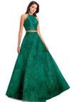 Clarisse 8229 Metallic Textured Halter Neck Two Piece Dress