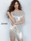Jovani 11999 Embellished Metallic Sheer Neckline Short Dress