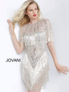 Jovani 11999 Embellished Metallic Sheer Neckline Short Dress