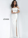 Jovani 68087 Satin Off the Shoulder High Slit Evening Dress
