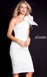 Jovani 23886 Scuba One Shoulder V-Neck Knee Length Dress