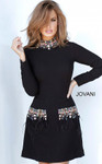Jovani 1884 Polyester Embellished Collar Long Sleeve Dress