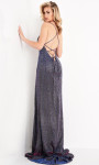 JVN by Jovani JVN03063 Spaghetti Strap Beaded High Slit Gown