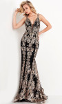 JVN by Jovani JVN04789 Embroidered Plunging V Neck Dress