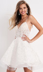Jovani JVN04709 Strappy Bare Back Lace Fit and Flare Short Dress
