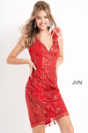 JVN by Jovani JVN04760 Sequin Feather Cap Cocktail Dress