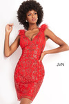 JVN by Jovani JVN04760 Sequin Feather Cap Cocktail Dress