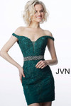 JVN by Jovani JVN1102 Lace Off Shoulder Fitted Short Dress