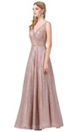 Dancing Queen 2593 Illusion Plunging V Neck Glitter Dress
