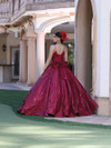 Dancing Queen 1447 Appliqued Bow V-Neck Natural Ballgown