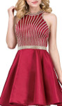 Dancing Queen 3041 Gold Beaded Halter Neck A-line Dress