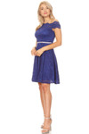 Celavie 6457-S Beaded Waistband Off Shoulder Lace Dress