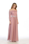 Celavie 6468 Solid Lining Long Sleeve Laced Long Dress