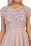 Celavie 6394-S Round Neck Short Sleeves Short Lace Dress