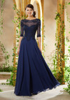 MGNY By Morilee 71908 Chiffon Beaded Quarter Sleeve Gown