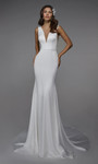 Alyce Paris 7021 Plunging Neck Fit N Flare Wedding Dress