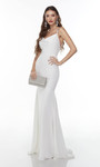 Alyce Paris 7051 Cowl Neck Fit N Flare Long White Dress