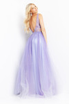 Jovani JVN07387 Sleeveless Glittered Tulle Open Back Dress
