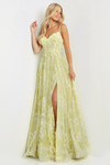 JVN by Jovani JVN08416 Sleeveless Leaf Motif Long Gown