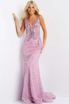 JVN by Jovani JVN08418 Sequins V Neck Sleeveless Gown