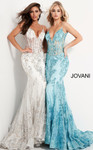 Jovani 3675 Sequined Illusion Corset Plunging V-Neck Gown