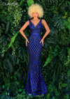 Clarisse 8099 V-Neck Flocked Glitter Fitted Prom Dress