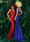 Clarisse 8099 V-Neck Flocked Glitter Fitted Prom Dress