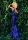 Clarisse 8099 V-Neck Flocked Glitter Fitted Prom Dress