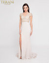 Terani Couture 1812M6655 Cap Sleeves V-Neck Crystals Gown