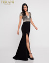 Terani Couture 1812M6655 Cap Sleeves V-Neck Crystals Gown