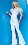 Jovani 22348 Embellished Feather Neckline Sequin Jumpsuit